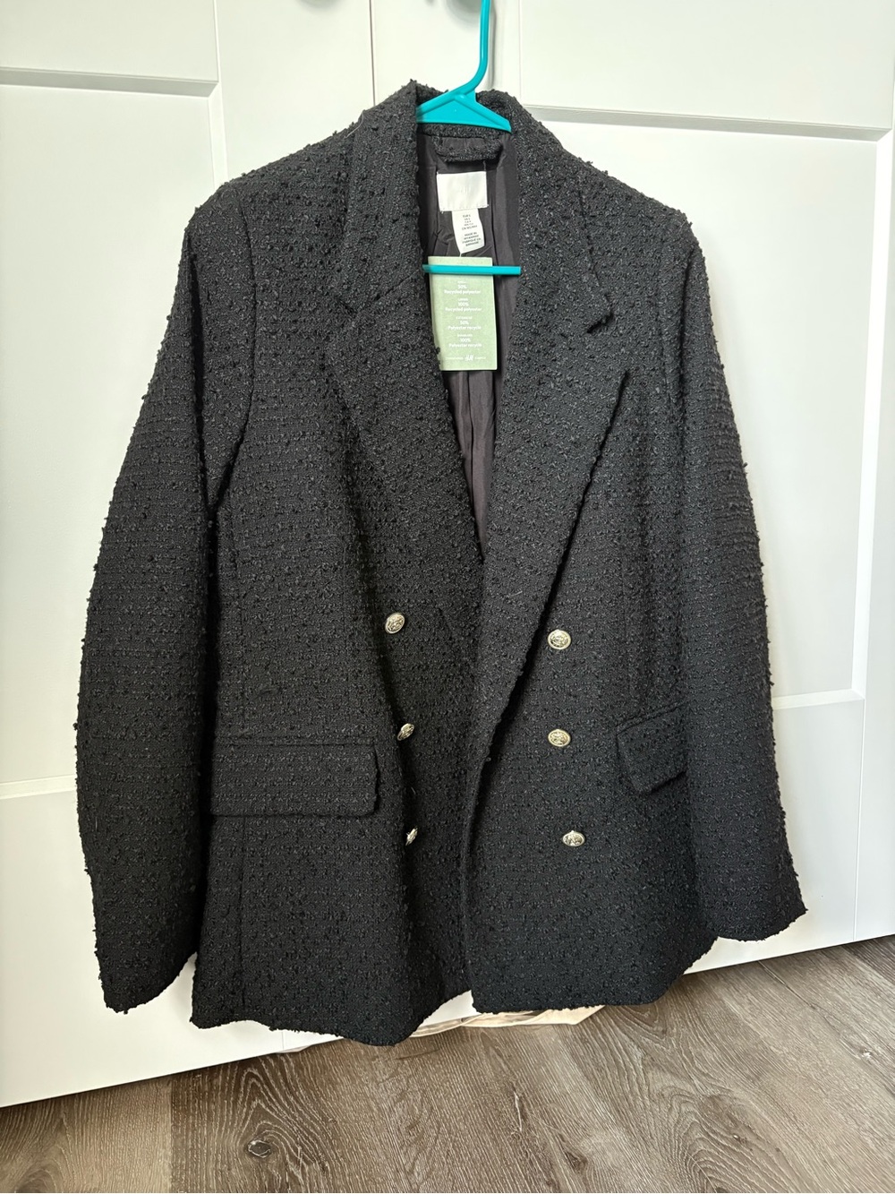 Women’s Black Textured Double-Breasted Blazer Jacket